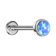 Micro threadless labret silver hemisphere with opal blue
