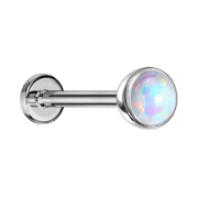 Micro Threadless Labret Silver Hemisphere with White Opal