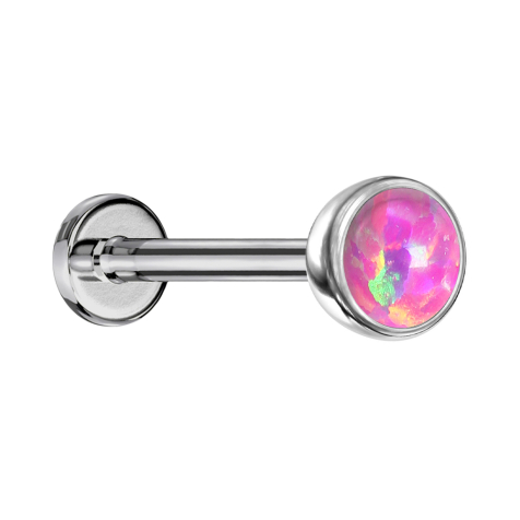 Micro Threadless Labret Silver Hemisphere with Pink Opal
