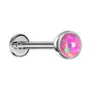 Micro Threadless Labret silber Halbkugel mit Opal pink