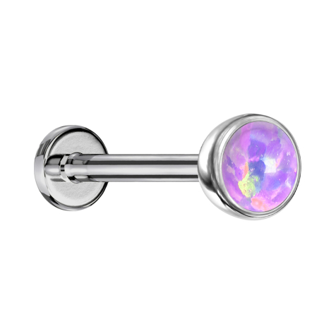 Micro Threadless Labret silber Halbkugel mit Opal violett