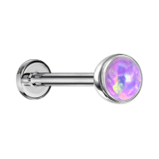 Micro threadless labret silver hemisphere with opal violet