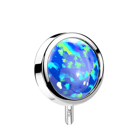 Threadless disk 14k white gold front with blue opal