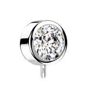 Threadless disk 14k white gold front with crystal silver