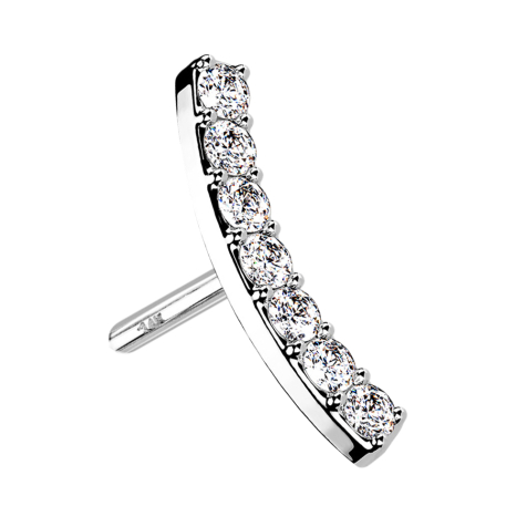 Threadless courbé en or blanc 14k avec cristaux argentés