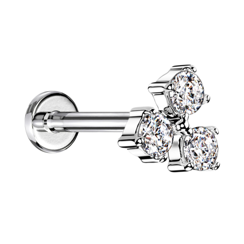 Micro Labret Innengewinde silber drei Kristalle silber