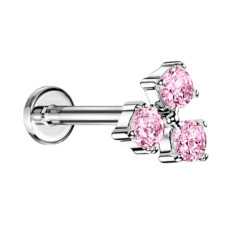 Micro Labret Innengewinde silber drei Kristalle pink