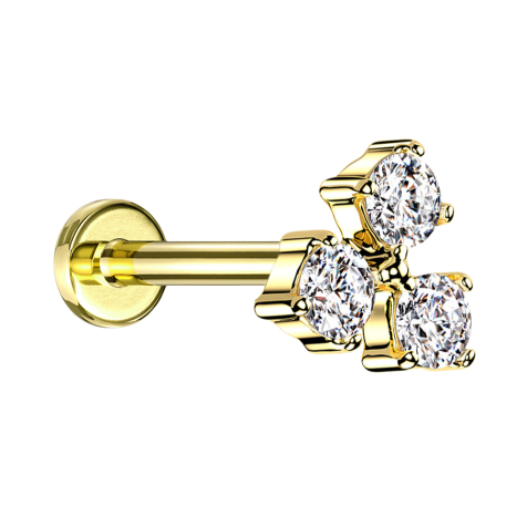 Micro Labret Innengewinde vergoldet drei Kristalle silber