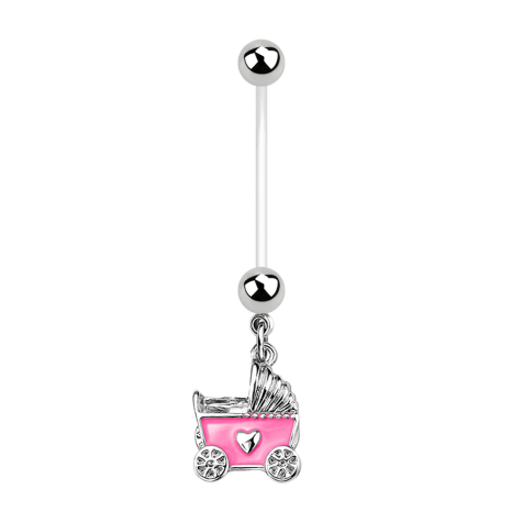 Banana transparent with two balls silver Pendant baby carriage pink
