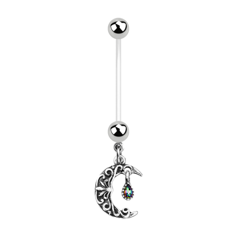 Banane transparente avec deux boules argentées Pendentif demi-lune avec cristal