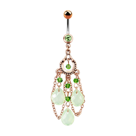 Banane or rose avec boule et cristal boule vert Pendentif Vintage chaînes trois cristaux