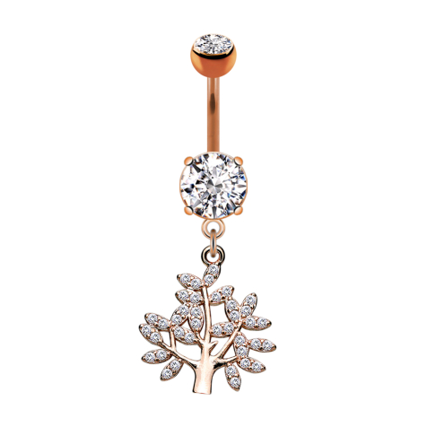 Banane or rose avec deux boules cristal argent Pendentif arbre de vie