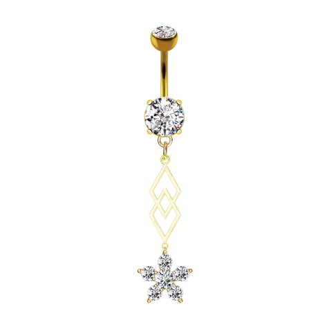 Banane 14k doré avec deux boules cristal argent pendentif deux diamants fleur de cristal