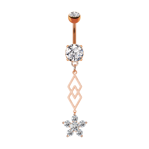Banane or rose avec deux boules cristal argent pendentif deux diamants fleur de cristal