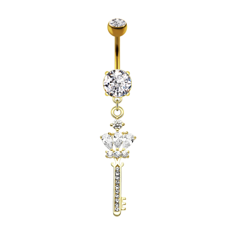Banane plaquée or 14k avec deux boules cristal argent Pendentif clé royale