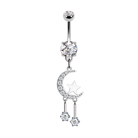 Banane argentée avec deux boules cristal argenté Pendentif lune et étoiles