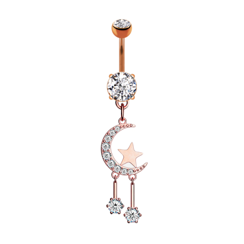 Banane or rose avec deux boules cristal argent Pendentif lune et étoiles