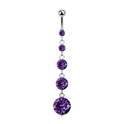 Banana in argento con ciondolo a sfera e cristallo di tanzanite quattro cristalli rotondi