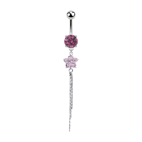 Banane argentée avec boule et boule de cristal rose Pendentif fleur de cristal fil scintillant