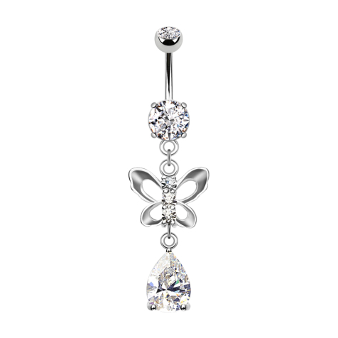 Banane silber mit zwei Kugeln Kristall silber Anhänger Schmetterling und Kristalltropfen