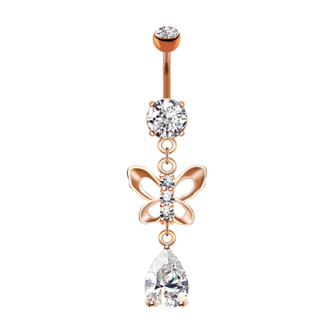 Banana rose gold with two balls crystal silver pendant butterfly and crystal drops
