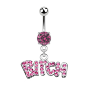 Banane silber mit Kugel und Kugel Kristall pink...