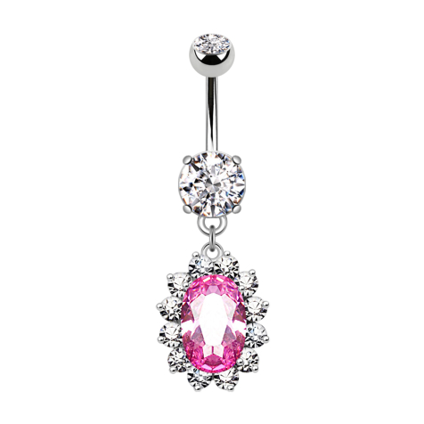 Banane argentée avec deux boules de cristal argenté Pendentif grand cristal rose ovale