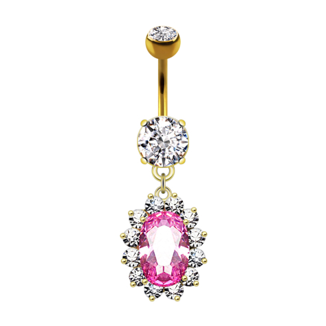 Banane dorée 14k avec deux boules de cristal argenté Pendentif grand cristal rose ovale