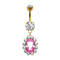 Banane dorée 14k avec deux boules de cristal argenté Pendentif grand cristal rose ovale