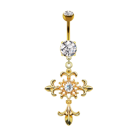 Banane 14k vergoldet mit zwei Kugeln Kristall silber Anhänger Kreuz und Lilie