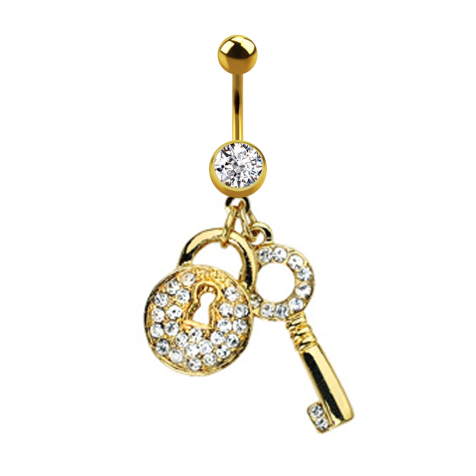 Banana placcata in oro 14k con ciondolo in argento a forma di palla e di cristallo con serratura e chiave