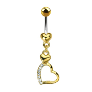 Gold-plated banana with ball and heart pendant two hearts