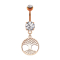 Banana in oro rosa con due sfere di cristallo in argento, ciondolo rotondo albero della vita