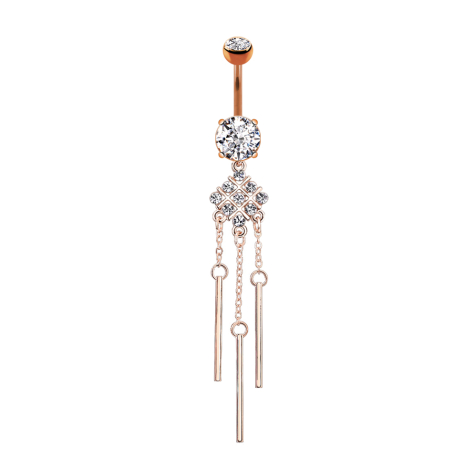 Banane rose doré avec deux boules de cristal argenté Pendentif carré avec cristaux et trois chaînes
