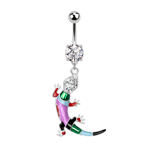 Banana silver with ball and ball crystal silver pendant lizard