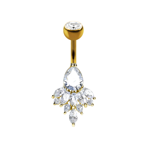 Banana 14k gold-plated with ball crystal silver drops and feathers