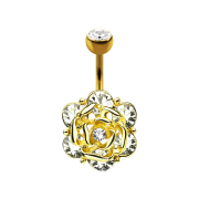 Banana 14k gold-plated with ball crystal silver flower...