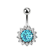 Banana silver with ball large round crystal aqua rimmed