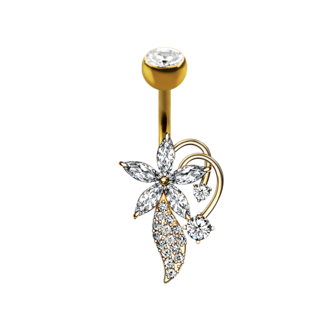 Banana placcata oro 14k con fiore e bouquet in cristallo a sfera e argento