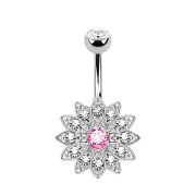 Banana silver with ball crystal silver Flower pink with...
