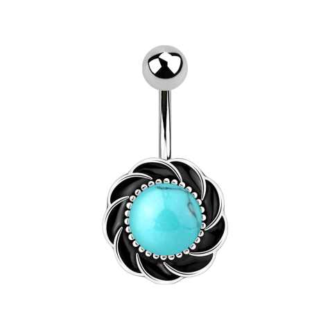 Banane argentée avec boule tourbillon pierre turquoise