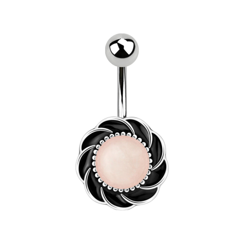 Banane argentée avec boule tourbillon pierre quartz rose