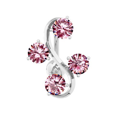 Banane silber mit Kugel Rebe mit vier Kristallen pink