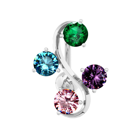 Banane argentée avec boule Vigne avec quatre cristaux de couleur