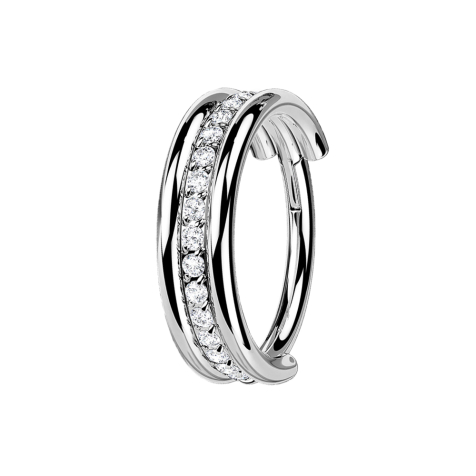 Anello micro segmento incernierato in argento tre anelli fila cristalli