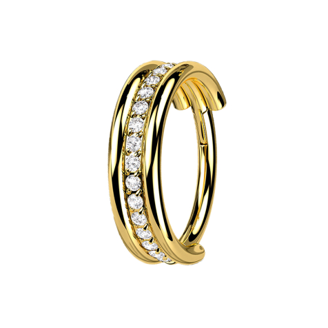 Micro segment ring, foldable, gold-plated, three rings, row of crystals