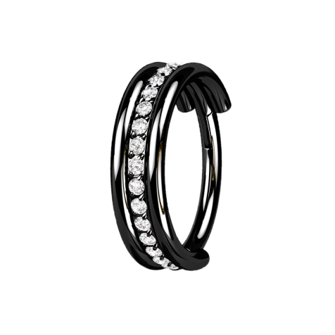 Micro segment ring, foldable, black, three rings, row of crystals