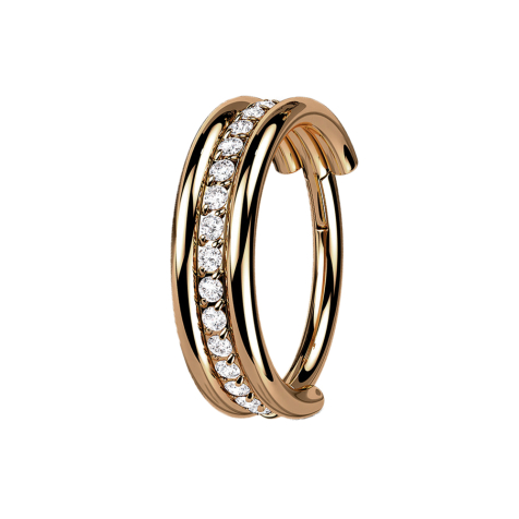 Micro anello segmentato pieghevole oro rosa tre anelli fila di cristalli