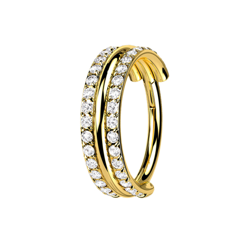 Micro bague segmentée pliable plaquée or trois anneaux double rangée de cristaux