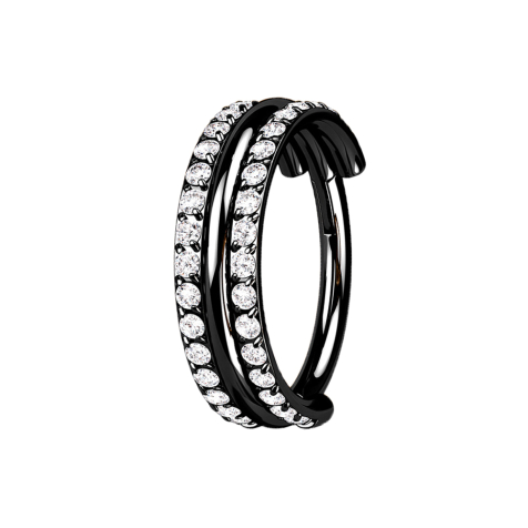 Micro bague segmentée pliable noire trois anneaux double rangée de cristaux